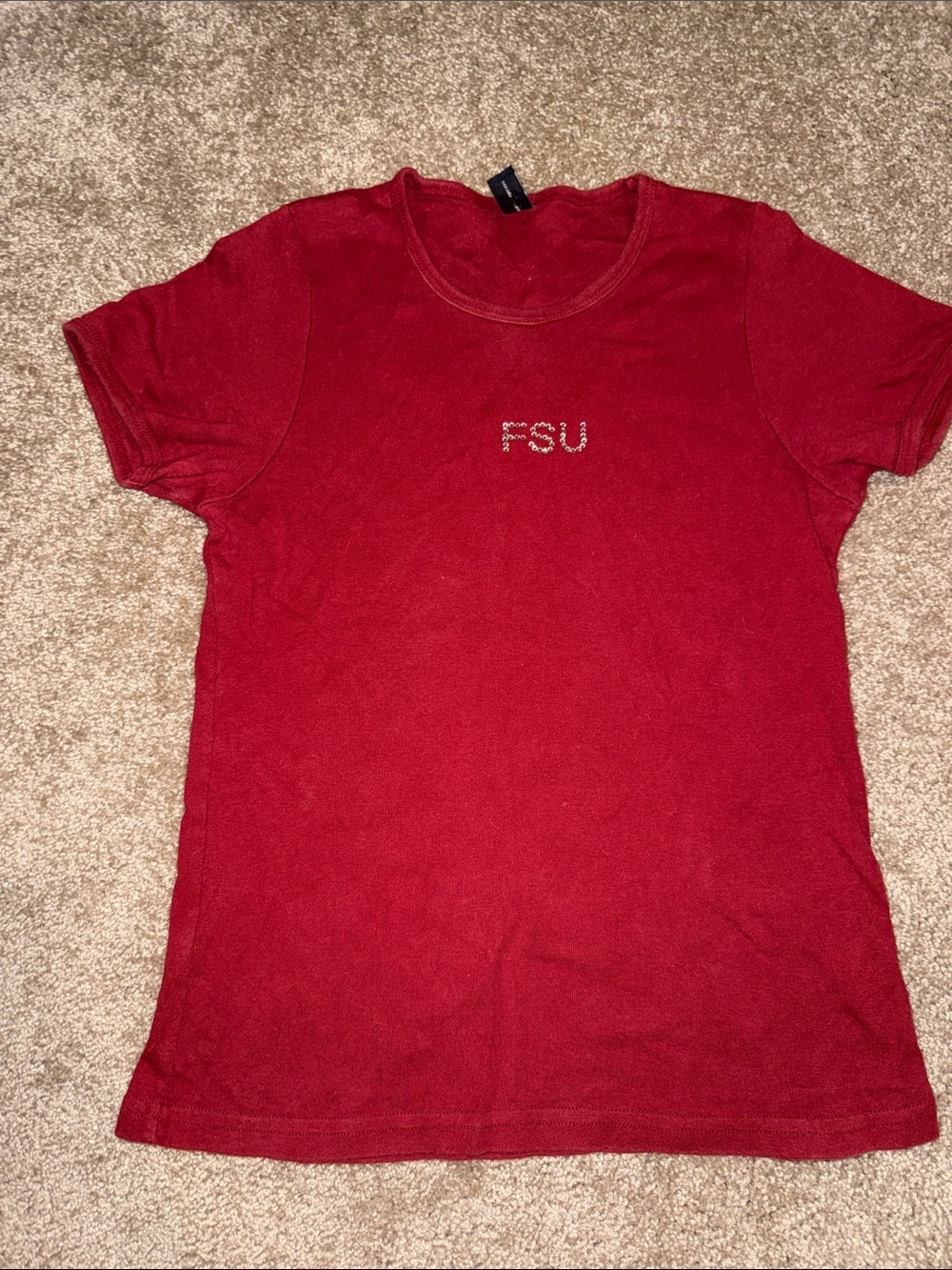 FSU Social Awareness Rhinestone Embellished Red Short Sleeve Tee - Large